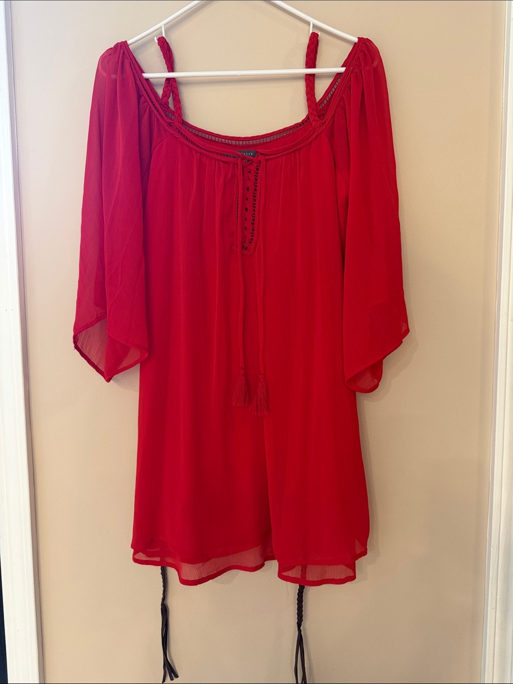 Suzy Shier Red Off-Shoulder greek goddess dress or Tunic Top